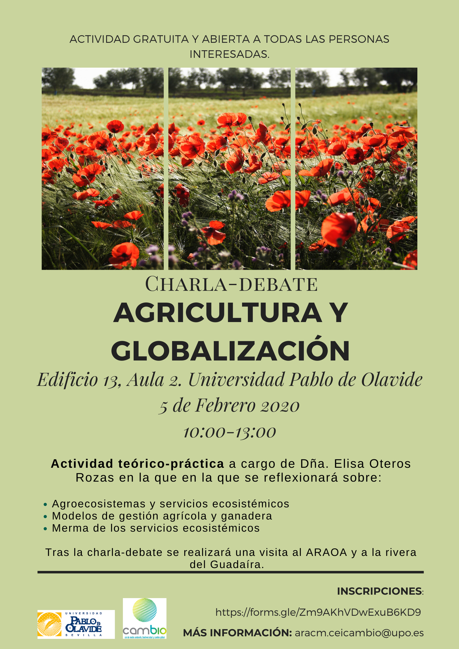 Charla: Agricultura y Globalización. 5 de febrero. 10:00-13:00. Edificio 13, aula 2